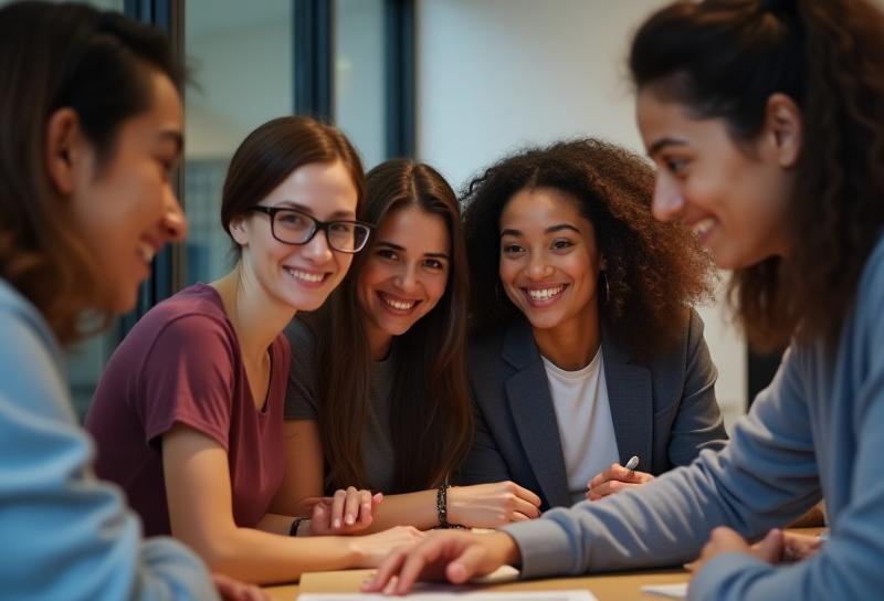 Diverse team collaborating or learning together.