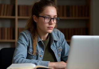 Student learning at a desk.