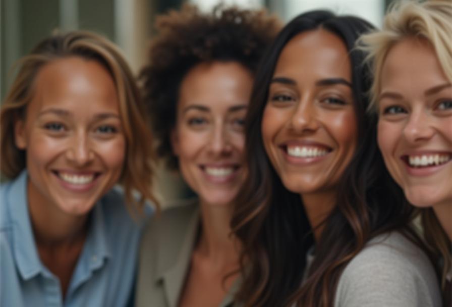 Diverse group of professionals smiling and looking confident.